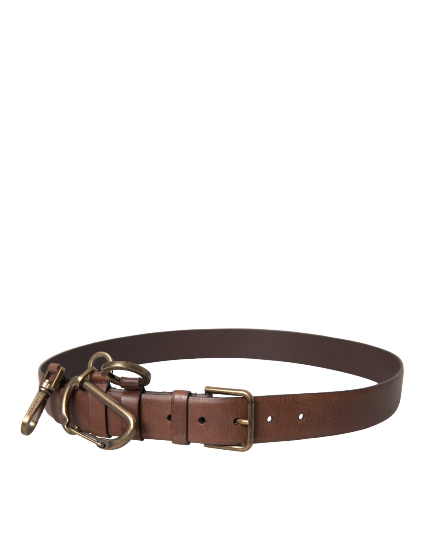 Dolce & Gabbana Braunes Kalbsleder Gold Metallschnalle Gürtel Männer