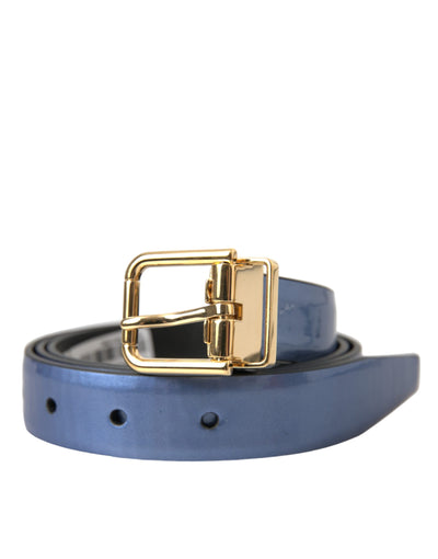 Dolce & Gabbana Metallischer Gürtel aus blauem Leder mit goldener Metallschnalle