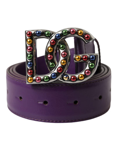 Dolce & Gabbana Lila Leder DG Logo Nieten Metallschnalle Gürtel