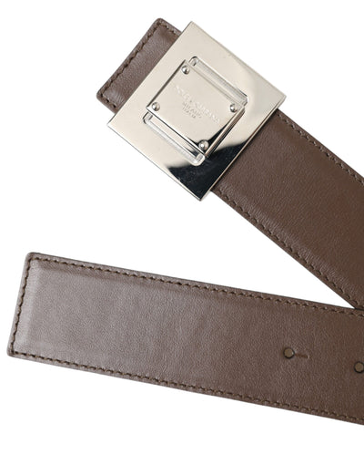 Dolce & Gabbana Brauner Kalbsledergürtel mit quadratischer Metallschnalle