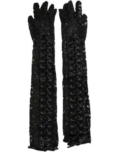 Dolce & Gabbana Schwarze Taormina Spitze Ellenbogenlange Handschuhe