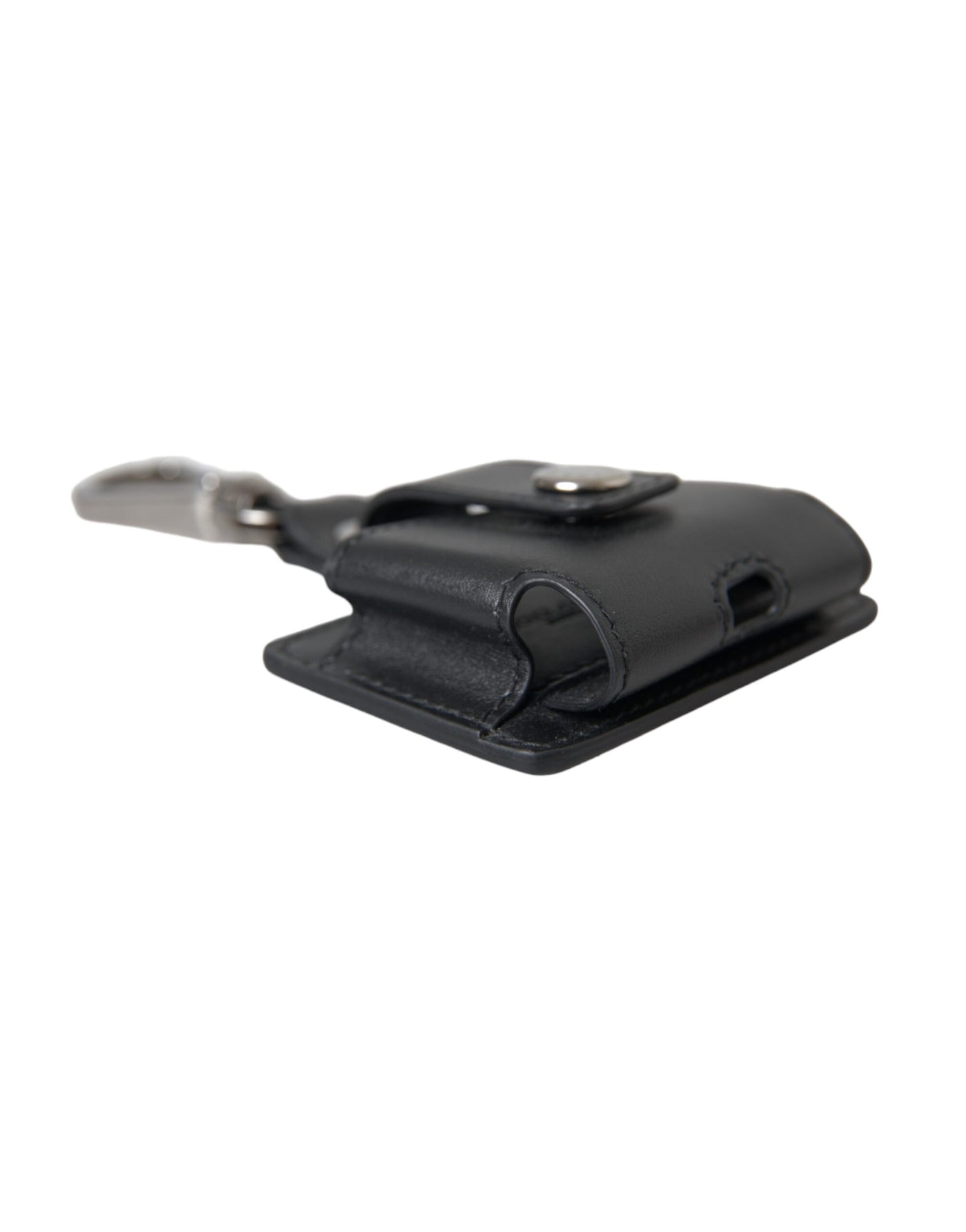 Dolce & Gabbana Schwarzes Glattleder Silber Metall Airpods Etui