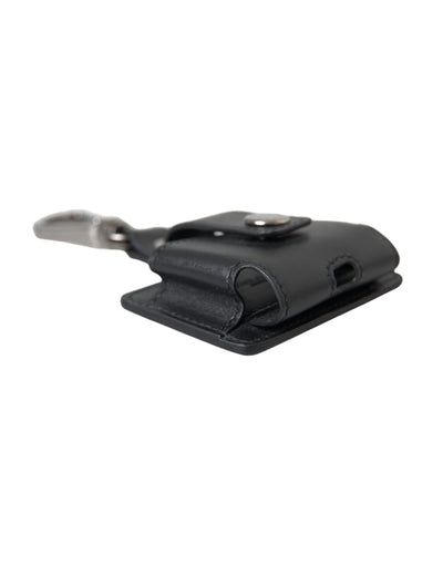 Dolce & Gabbana Schwarzes Glattleder Silber Metall Airpods Etui