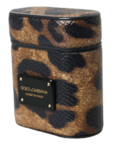 Dolce & Gabbana Brauner Leopard Kalbsleder Metall Logo Plaque Airpods Fall