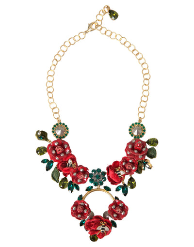 Dolce & Gabbana Gold-Messing-Gliederkette RosePetal Kristall-Anhänger Halskette