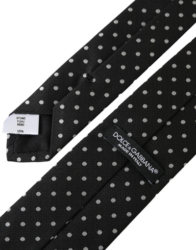 Dolce & Gabbana Schwarz Weiß Polka Dots 100% Seide Krawatte Gesichtsmaske