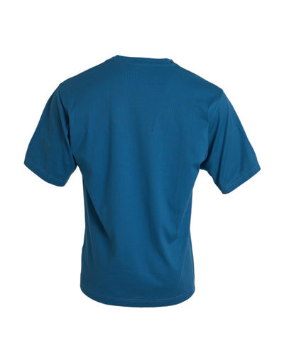 Dolce & Gabbana Blaues Logo-Rundhals-T-Shirt mit kurzen Ärmeln