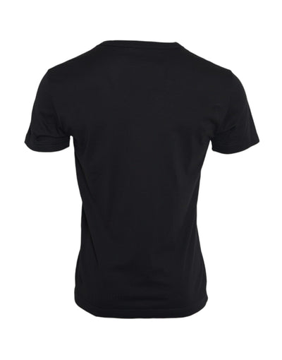 Dolce & Gabbana Schwarzes Baumwoll-Silberketten-T-Shirt mit kurzen Ärmeln