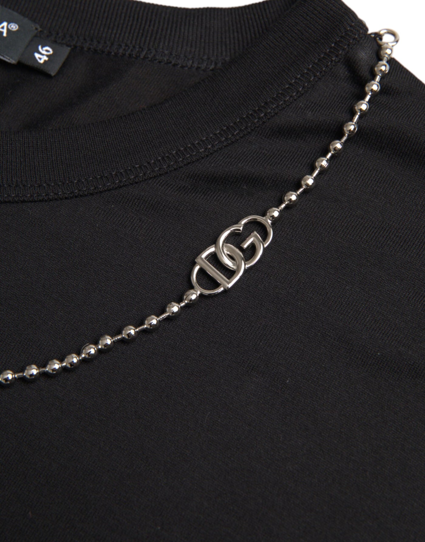 Dolce & Gabbana Schwarzes Baumwoll-Silberketten-T-Shirt mit kurzen Ärmeln