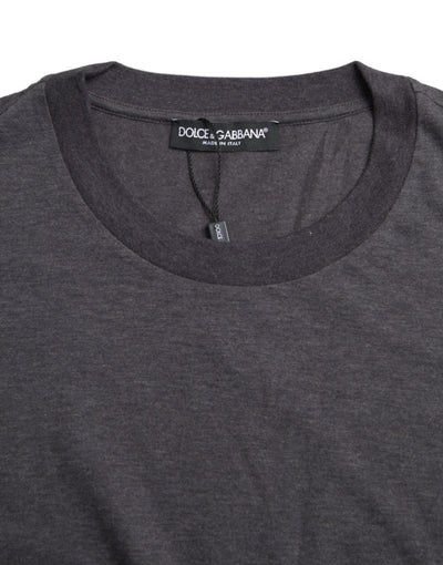 Dolce & Gabbana Graues Baumwoll-T-Shirt mit Rundhalsausschnitt und kurzen Ärmeln