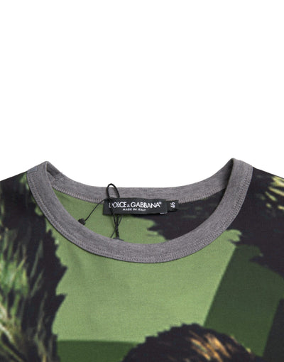 Dolce & Gabbana Grünes Gorilla-Baumwoll-T-Shirt mit kurzen Ärmeln