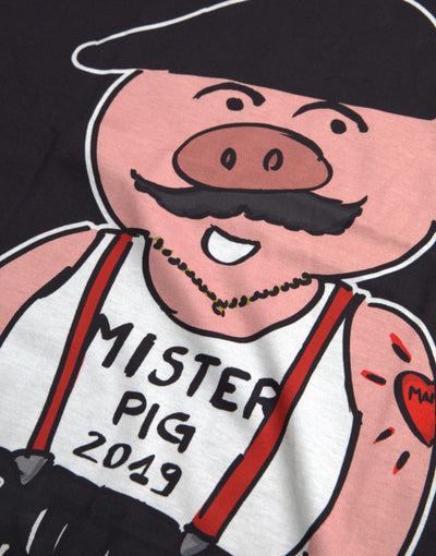 Dolce & Gabbana Schwarzes Baumwoll-T-Shirt 2019 Jahr des Schweins