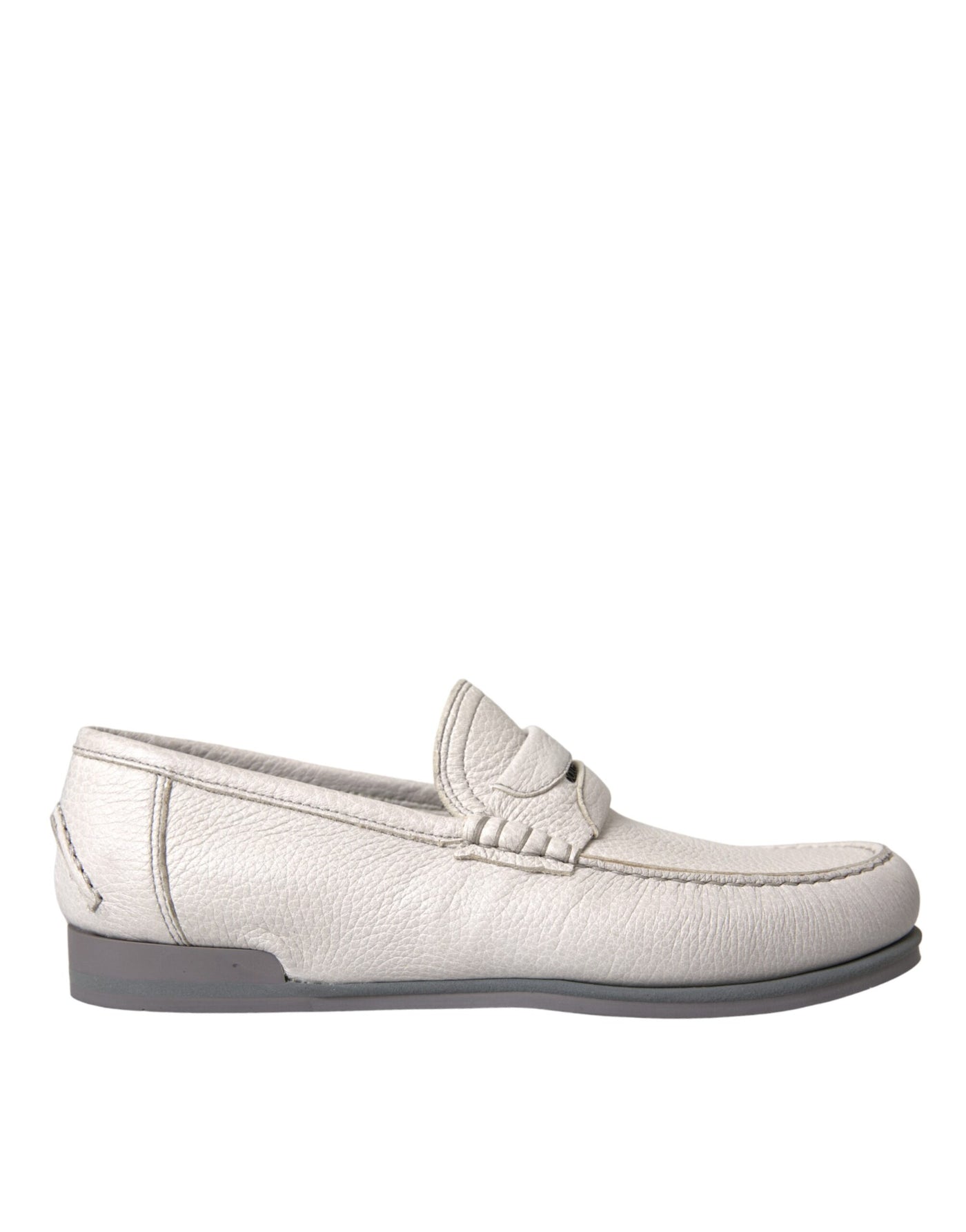 Dolce & Gabbana Weiß Grau Leder Slip Mocassin Schuhe Loafer