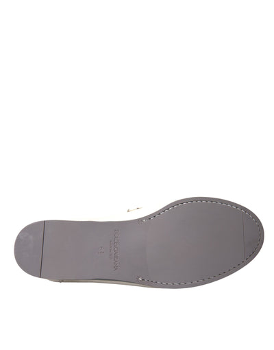 Dolce & Gabbana Weiß Grau Leder Slip Mocassin Schuhe Loafer