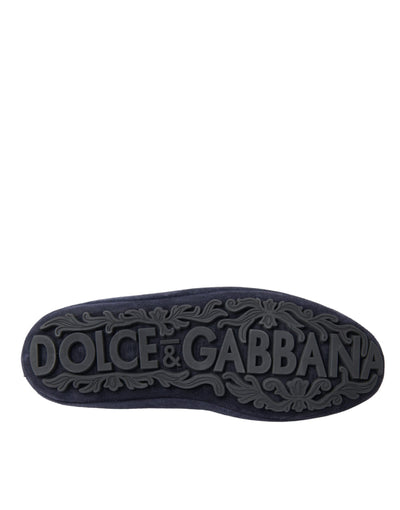 Dolce & Gabbana Blaue Leder Wildleder Crystal Crown Loafers Schuhe