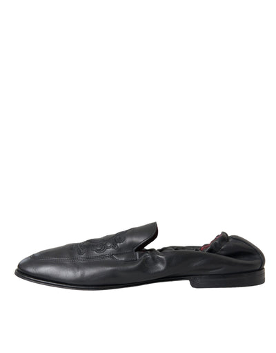 Dolce & Gabbana Schwarzes Logo besticktes Leder Loafer Männer Kleid Schuhe