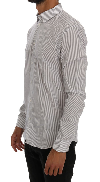 Frankie Morello Weiß-blau gestreiftes Casual Cotton Regular Fit Hemd