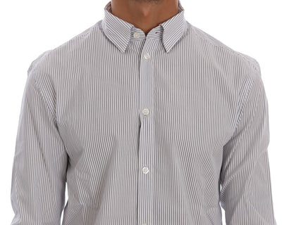 Frankie Morello Weiß-blau gestreiftes Casual Cotton Regular Fit Hemd