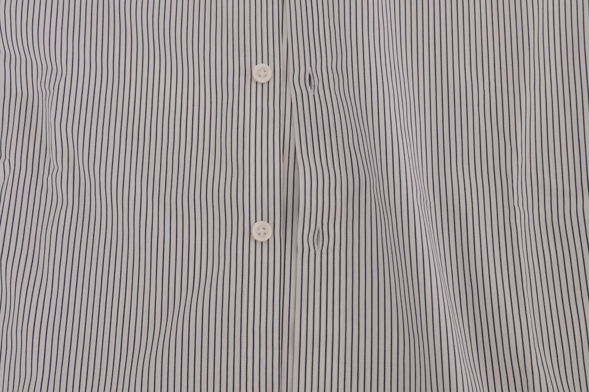 Frankie Morello Weiß-blau gestreiftes Casual Cotton Regular Fit Hemd