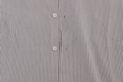 Frankie Morello Weiß-blau gestreiftes Casual Cotton Regular Fit Hemd