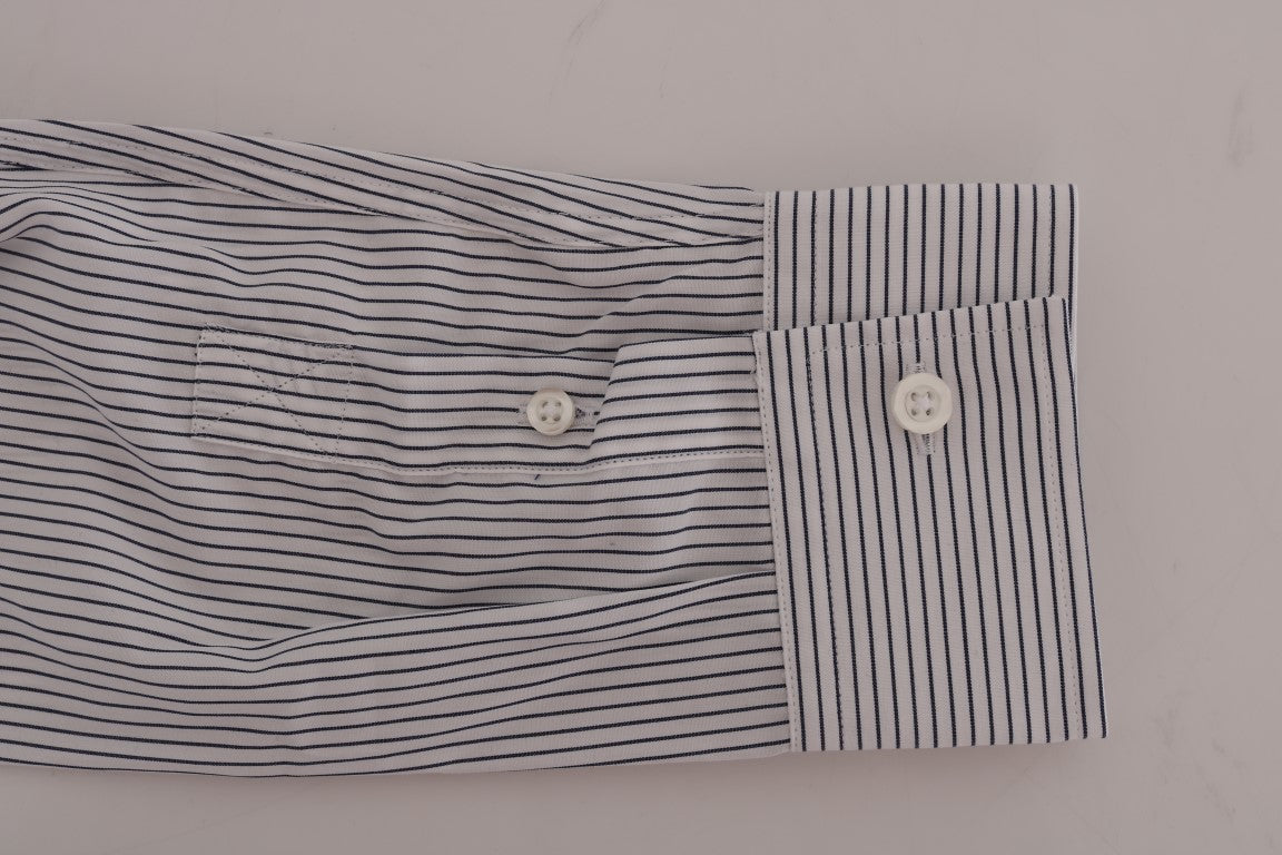 Frankie Morello Weiß-blau gestreiftes Casual Cotton Regular Fit Hemd