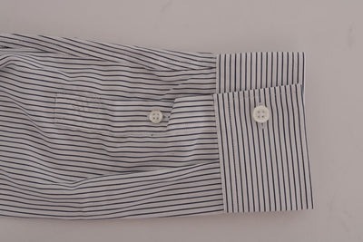 Frankie Morello Weiß-blau gestreiftes Casual Cotton Regular Fit Hemd
