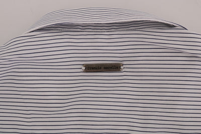 Frankie Morello Weiß-blau gestreiftes Casual Cotton Regular Fit Hemd