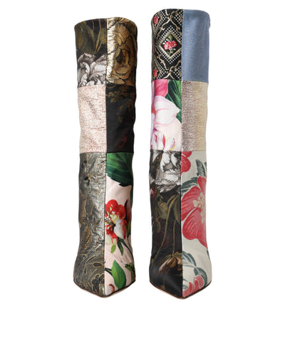 Dolce & Gabbana Multicolor Patchwork Print Absatzstiefel Schuhe