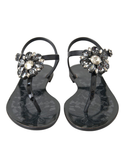 Dolce & Gabbana Schwarz Kristall Flats Sandalen Flip Flops Schuhe