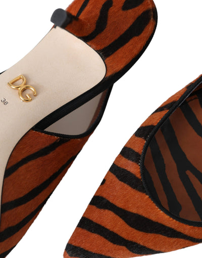 Dolce & Gabbana Schwarz Orange Zebra Leder Slingbacks Schuhe