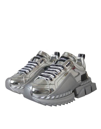 Dolce & Gabbana Silberne Leder Super Queen Sneakers Schuhe