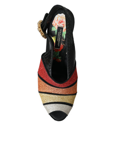 Dolce & Gabbana Multicolor Floral Kristall Plateau Sandalen Schuhe