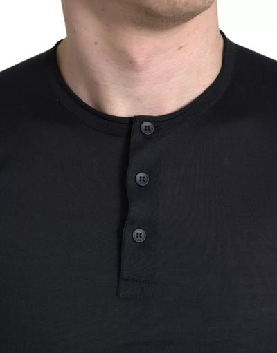 Dolce & Gabbana Schwarzes geknöpftes Kurzarm-T-Shirt mit Rundhalsausschnitt
