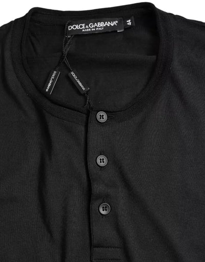 Dolce & Gabbana Schwarzes geknöpftes Kurzarm-T-Shirt mit Rundhalsausschnitt
