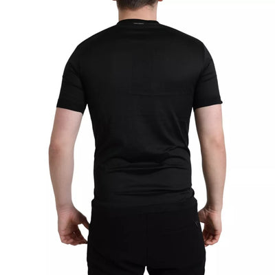 Dolce & Gabbana Schwarzes geknöpftes Kurzarm-T-Shirt mit Rundhalsausschnitt