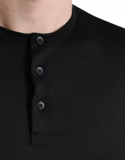 Dolce & Gabbana Schwarzes geknöpftes Kurzarm-T-Shirt mit Rundhalsausschnitt