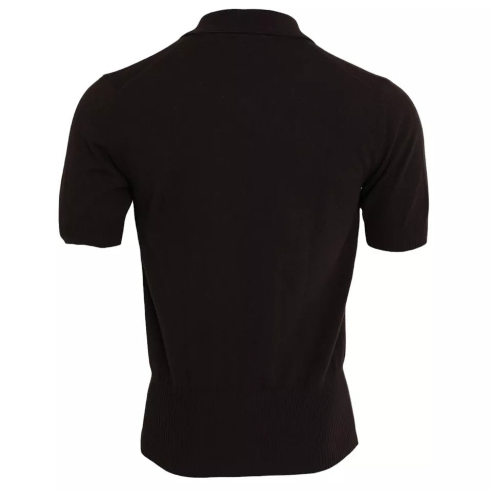 Dolce & Gabbana Braunes Logo-Kragen-T-Shirt mit kurzen Ärmeln für Männer
