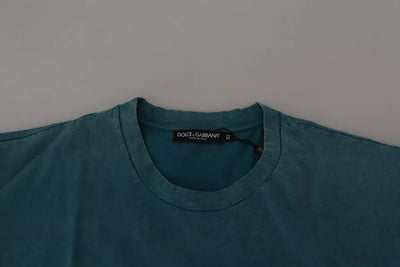 Dolce & Gabbana Blaues T-Shirt mit Logoaufdruck und Rundhalsausschnitt Baumwoll-T-Shirt