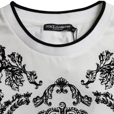 Dolce & Gabbana Weißes Baumwoll-T-Shirt mit Rundhalsausschnitt und Löwenkrone