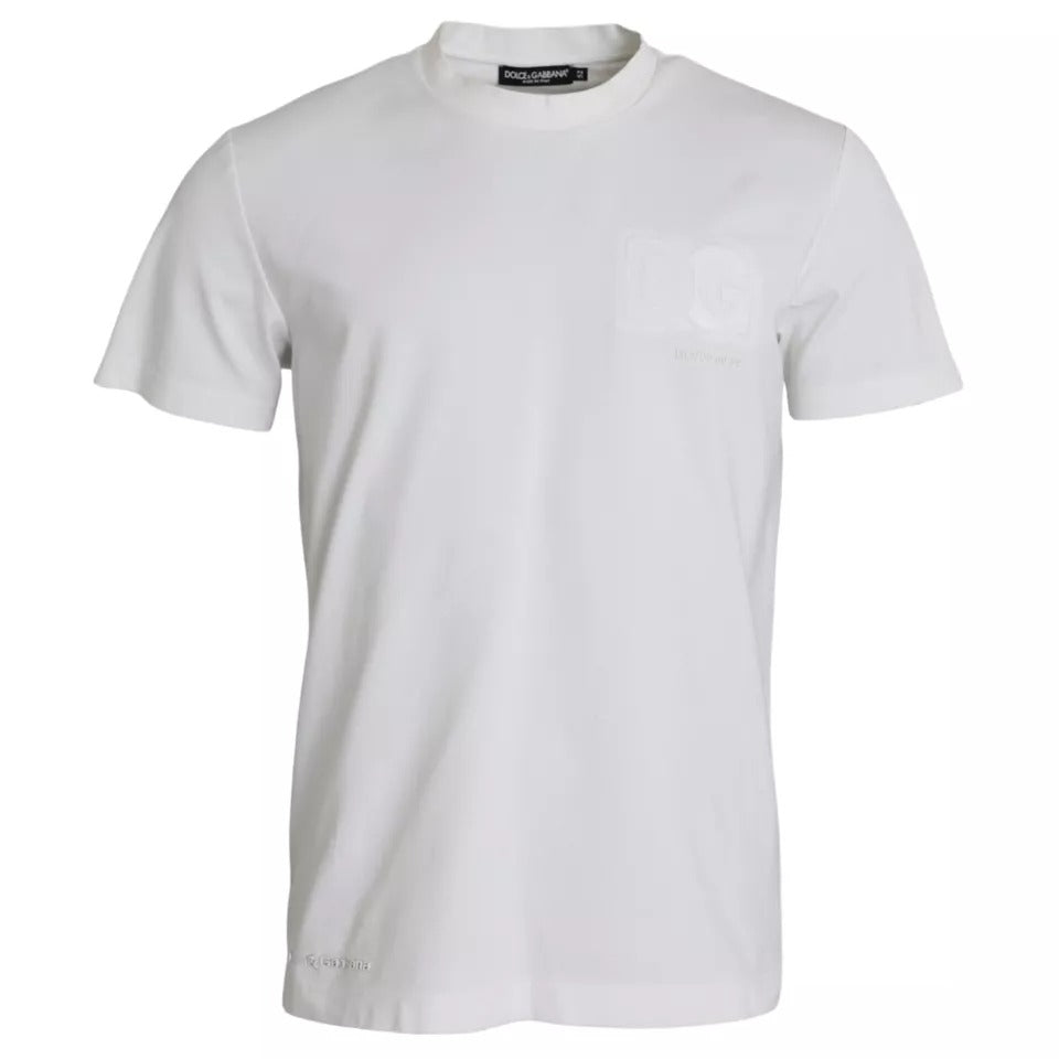 Dolce & Gabbana Weißes T-Shirt mit Logo-Prägung aus Baumwolle mit Rundhalsausschnitt