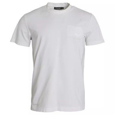 Dolce & Gabbana Weißes T-Shirt mit Logo-Prägung aus Baumwolle mit Rundhalsausschnitt