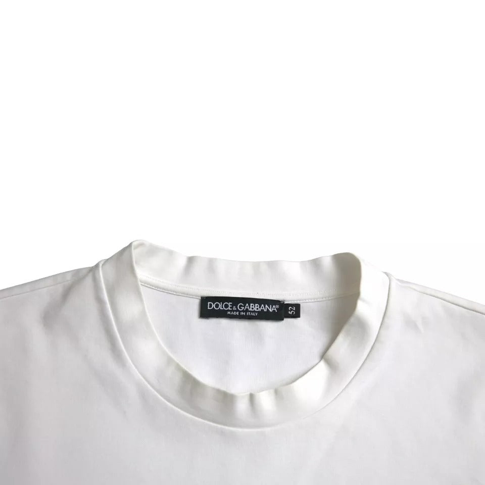 Dolce & Gabbana Weißes T-Shirt mit Logo-Prägung aus Baumwolle mit Rundhalsausschnitt