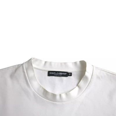 Dolce & Gabbana Weißes T-Shirt mit Logo-Prägung aus Baumwolle mit Rundhalsausschnitt