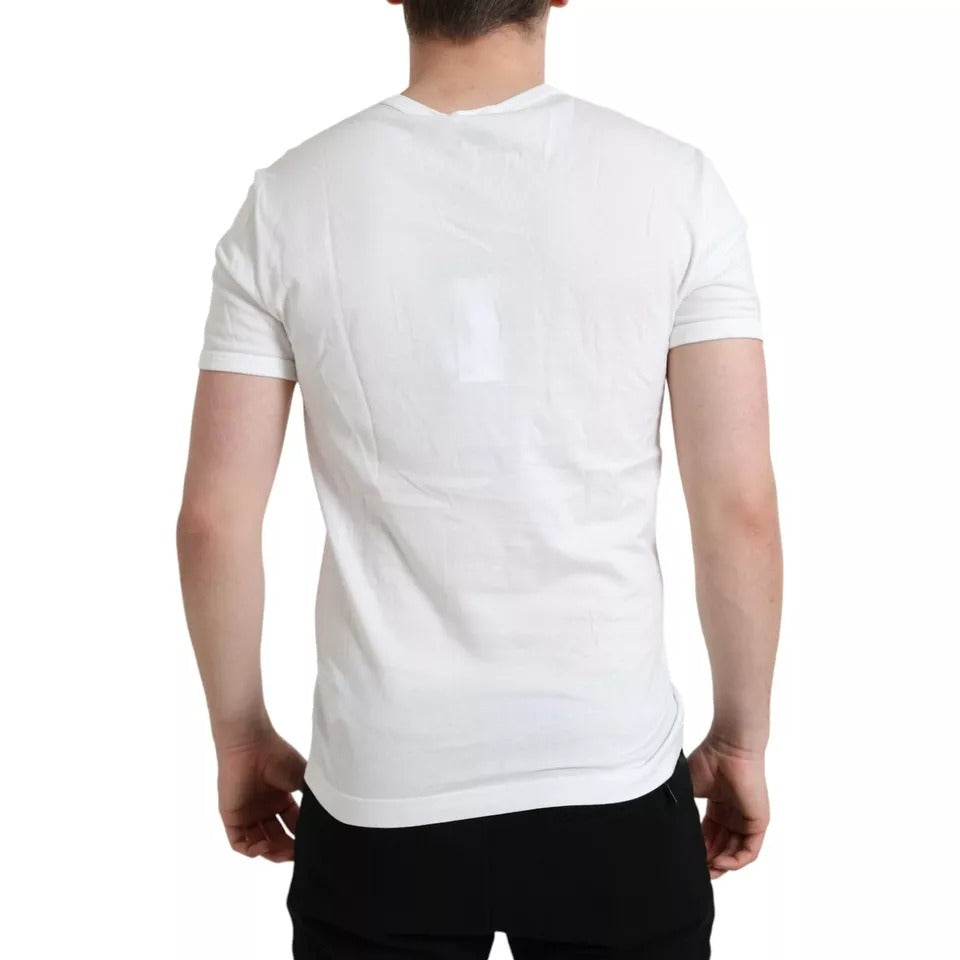 Dolce & Gabbana Weißes T-Shirt mit Rundhalsausschnitt und kurzen Ärmeln mit Logo-Prägung