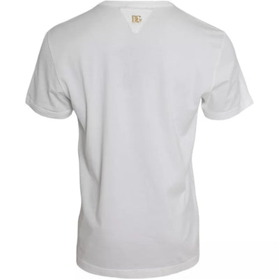 Dolce & Gabbana Weißes Logo-Blumen-Baumwoll-T-Shirt mit Rundhalsausschnitt