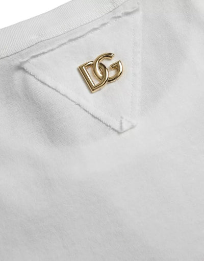 Dolce & Gabbana Weißes Logo-Blumen-Baumwoll-T-Shirt mit Rundhalsausschnitt