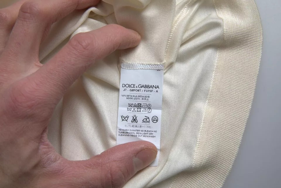 Dolce & Gabbana Weißes kurzes Seiden-T-Shirt mit Knopfverschluss
