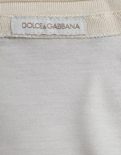 Dolce & Gabbana Weißes kurzes Seiden-T-Shirt mit Knopfverschluss