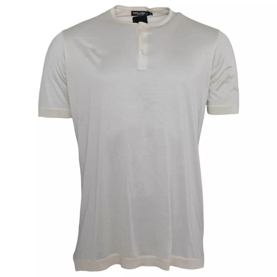 Dolce & Gabbana Weißes kurzes Seiden-T-Shirt mit Knopfverschluss