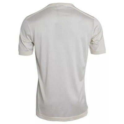 Dolce & Gabbana Weißes kurzes Seiden-T-Shirt mit Knopfverschluss